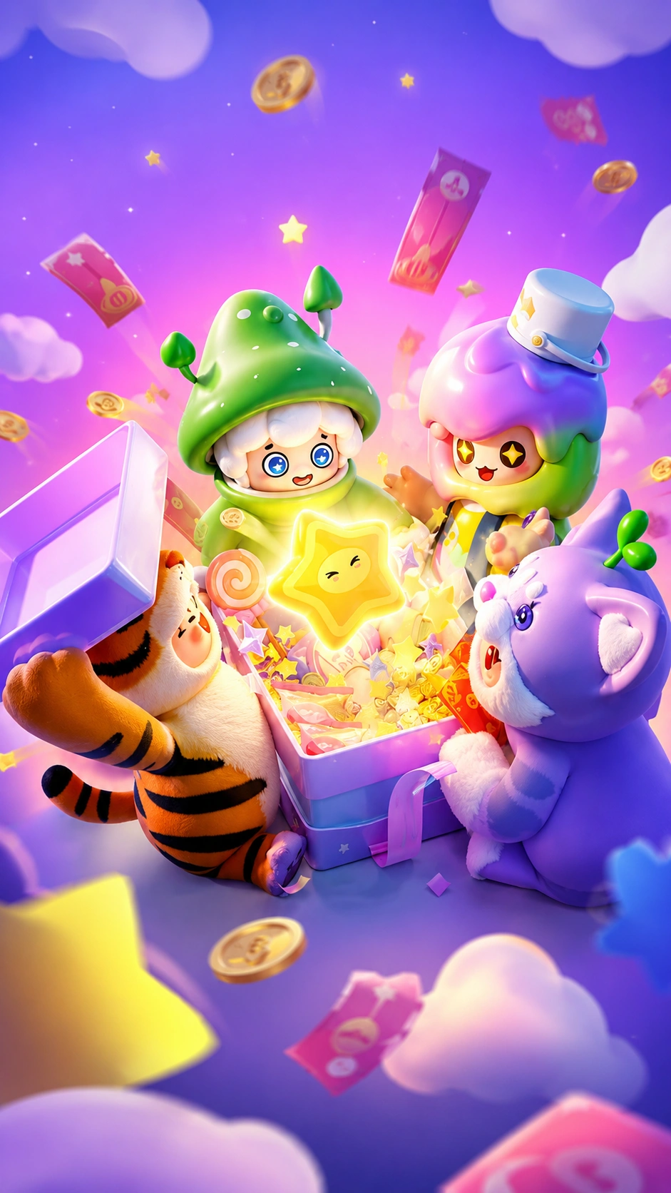 Game characters around a glowing crystal